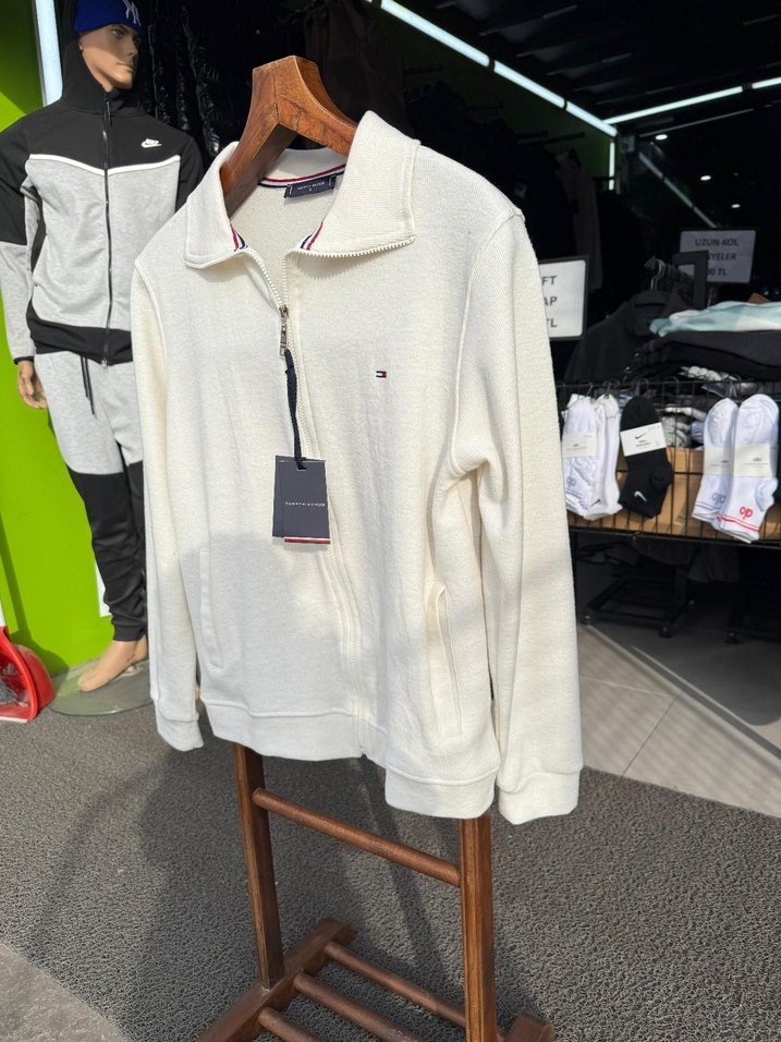 Beyaz Fermuarlı Erkek Sweatshirt - Görsel 4