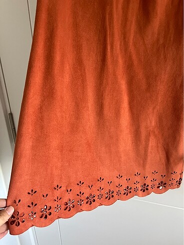 38 Beden turuncu Renk Dilvin lazer kesim mini elbise