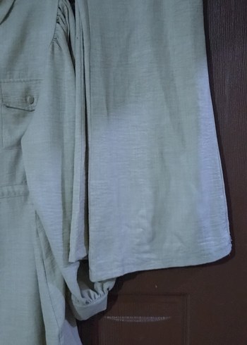 Diğer Bej Düğmeli Keten Kadın tesettür ikili takım pantolon lu