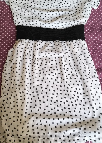 Puantiye Desenli Straplez elbise kısa - Görsel 2