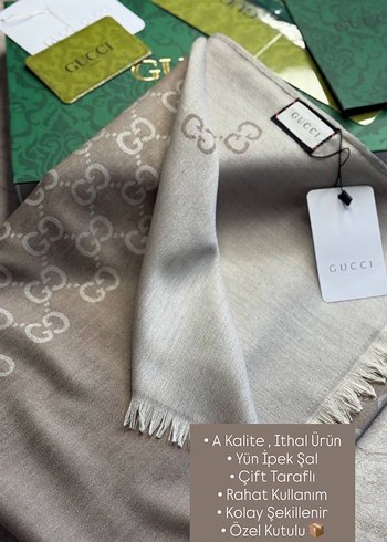Gucci Kum Beji Çift Taraflı Yün İpek Şal