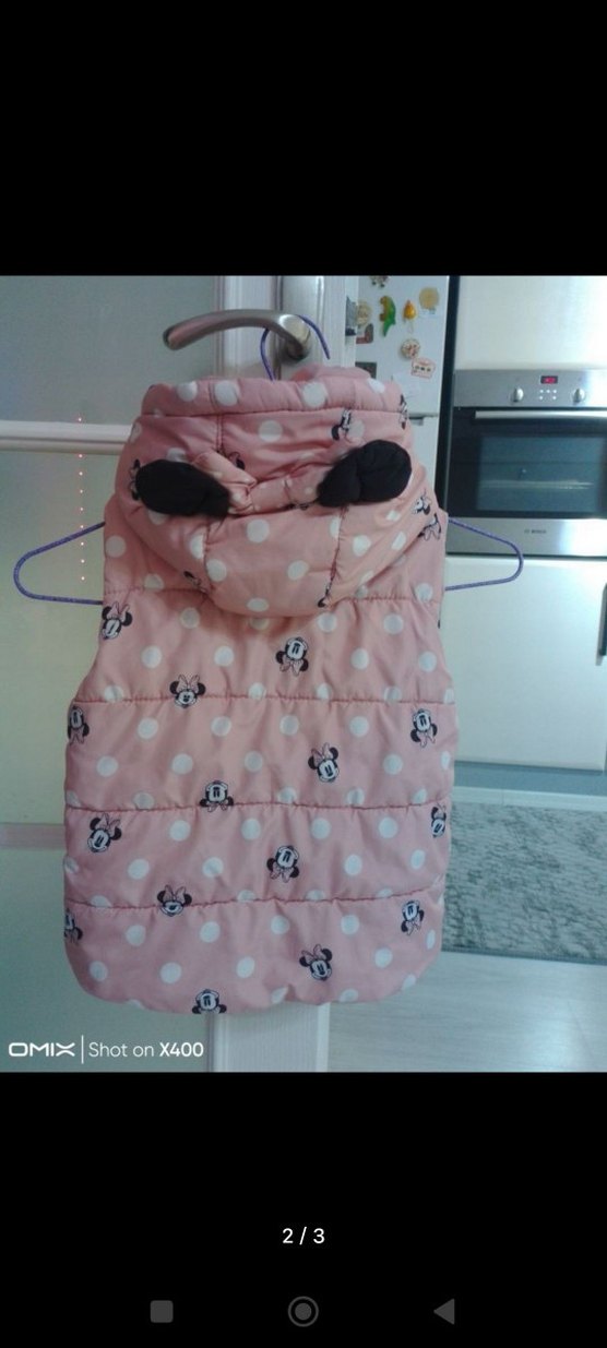 Kız Çocuk Pembe Kapüşonlu mickey mouse Baskılı Yelek - Görsel 2