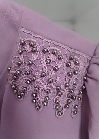 Famelin Mor Abiye Elbise 40 Beden Boncuk İşlemeli - Görsel 3