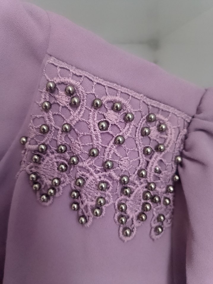 Famelin Mor Abiye Elbise 40 Beden Boncuk İşlemeli - Görsel 3