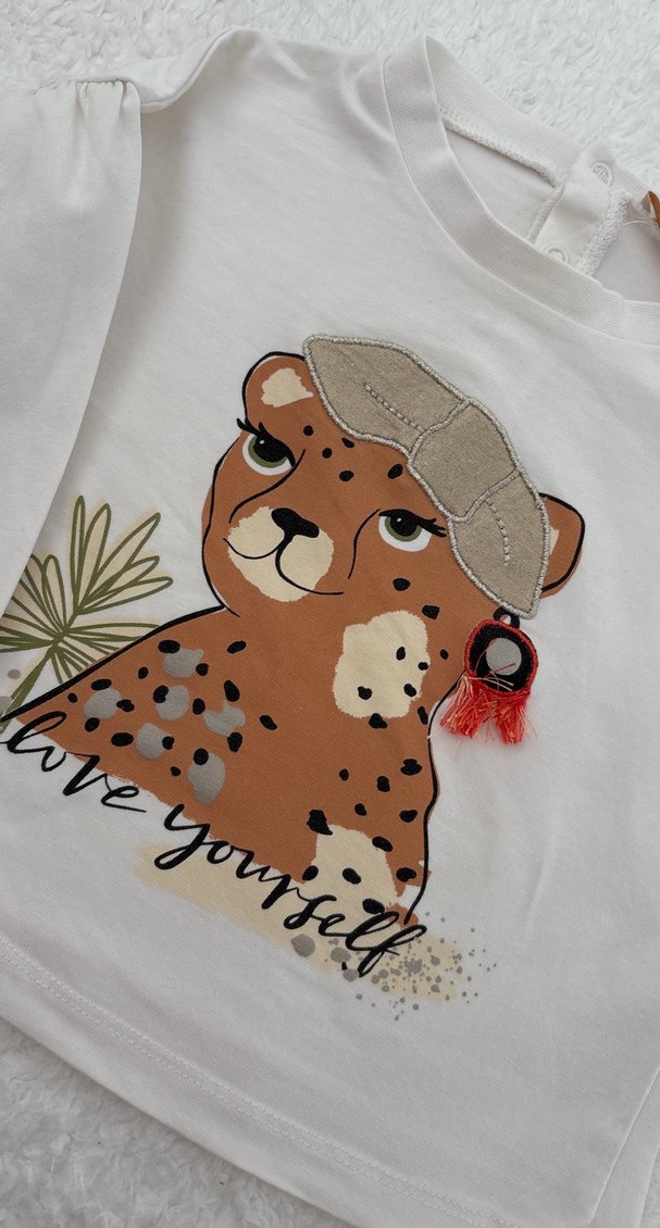 Kız Çocuk Beyaz Uzun Kollu Baskılı Tişört - Görsel 2