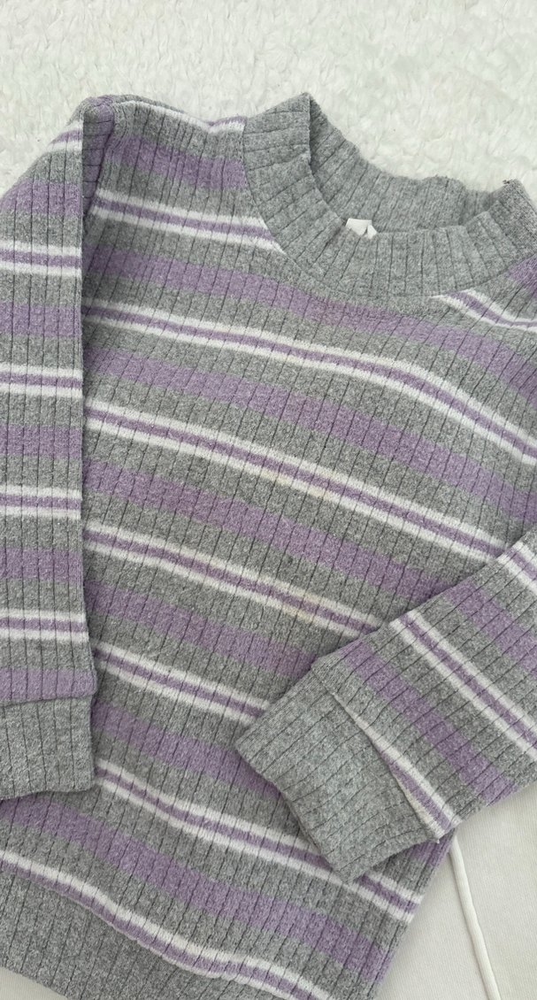 Kız Çocuk Gri Çizgili Triko Sweatshirt ve Eşofman - Görsel 2