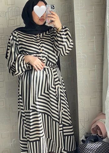 Zebra Desenli Siyah Uzun Salaş Elbise