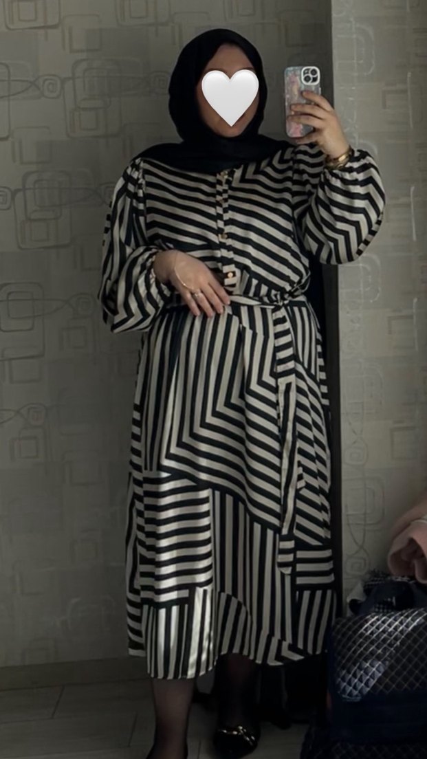 Zebra Desenli Siyah Uzun Salaş Elbise - Görsel 2