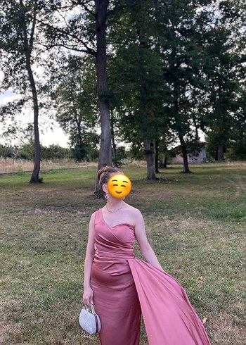 Pembe Drapeli yurtmaçlUzun Kadın Abiye - Görsel 3