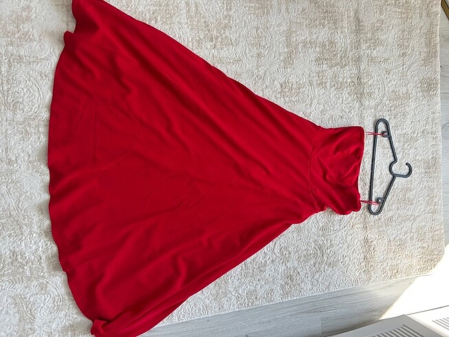 Trendyolmilla Kırmızı Straplez A kesim Elbise - Görsel 5