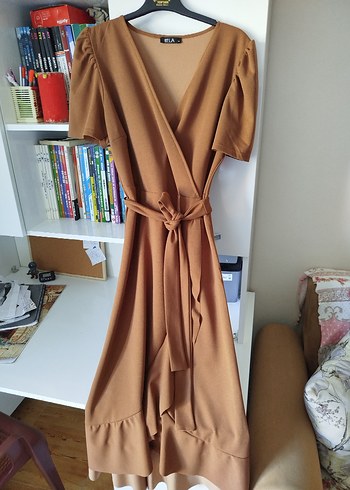 kahverengi midi elbise - Görsel 3