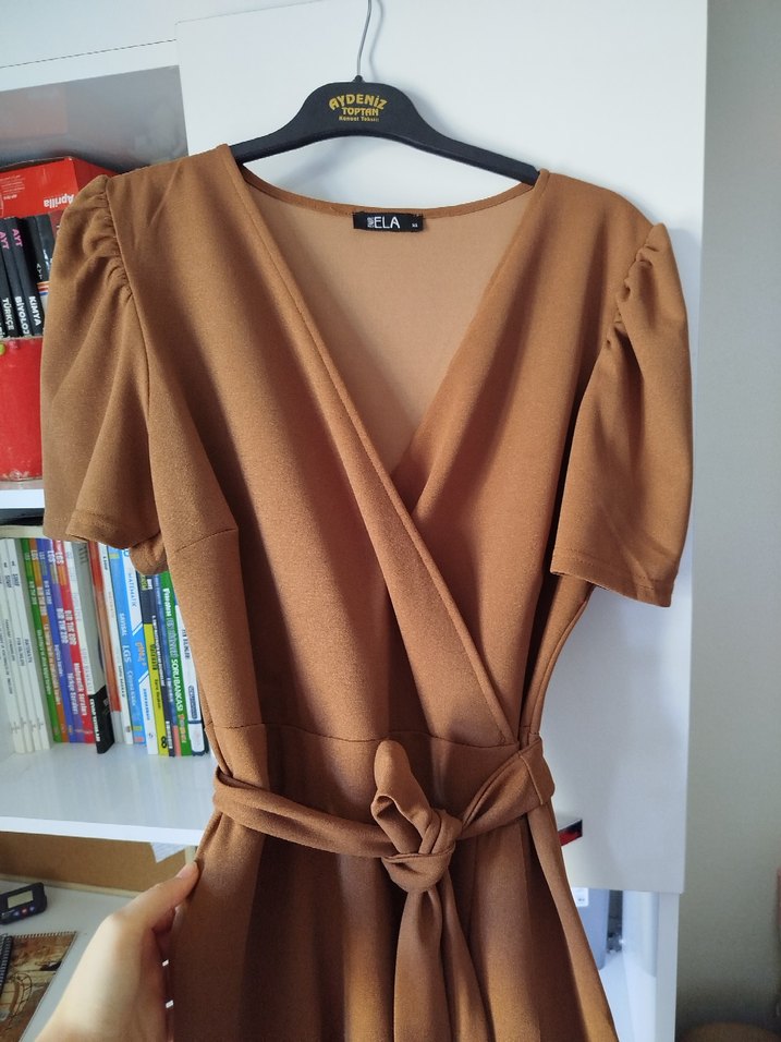 kahverengi midi elbise - Görsel 2