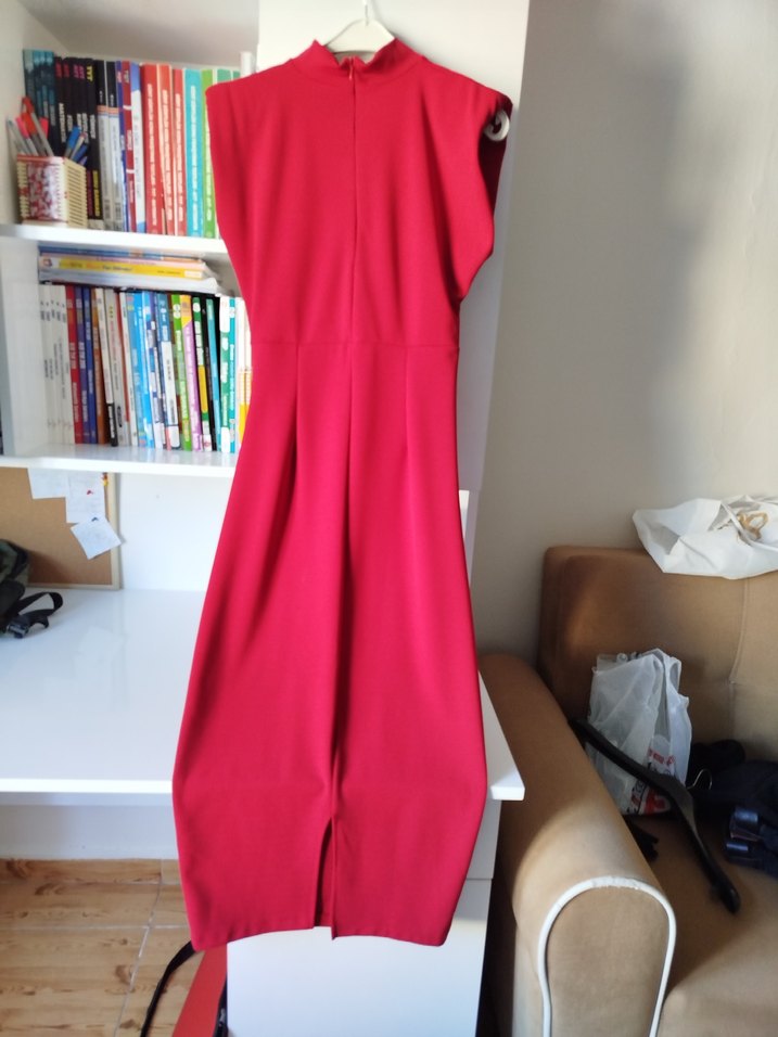 Kırmızı midi Abiye Elbise - Görsel 5