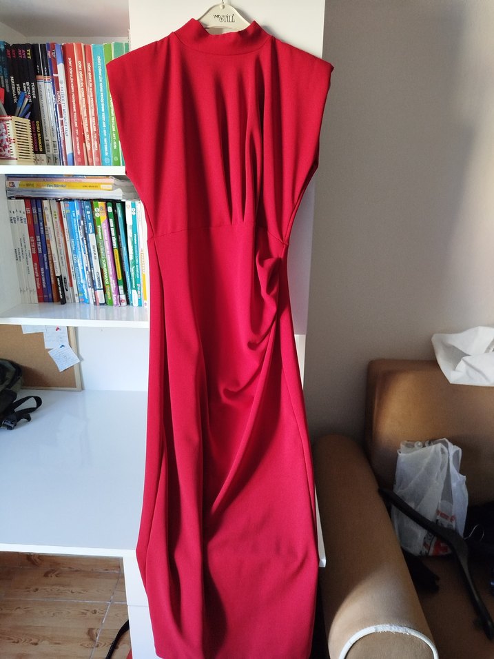 Kırmızı midi Abiye Elbise - Görsel 2