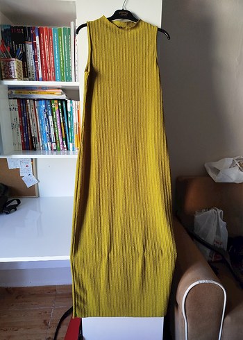 yağ yeşili uzun elbise - Görsel 4