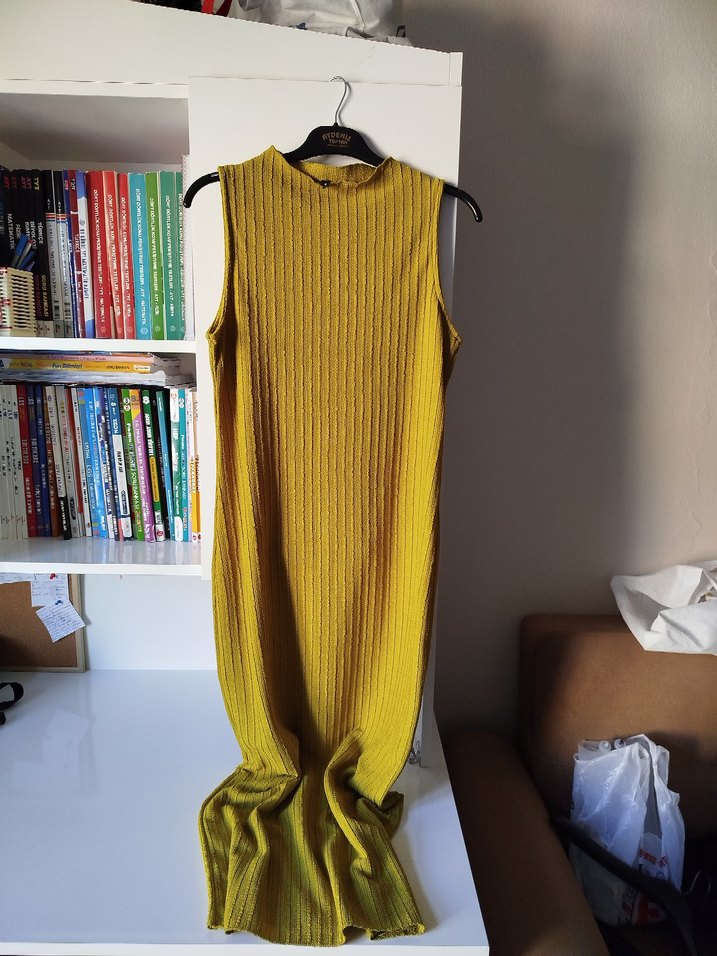 yağ yeşili uzun elbise - Görsel 3