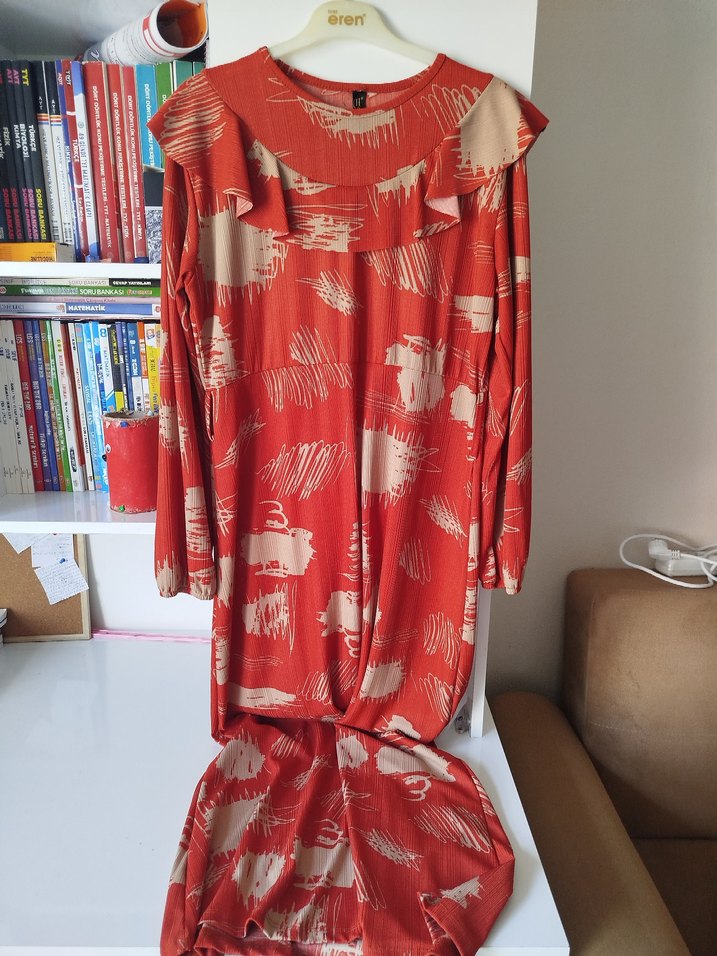 kiremit desenli tesettür elbise - Görsel 4