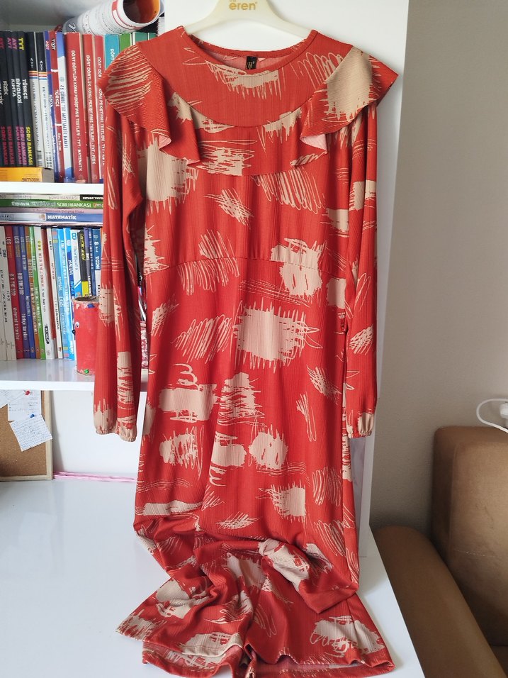 kiremit desenli tesettür elbise - Görsel 2