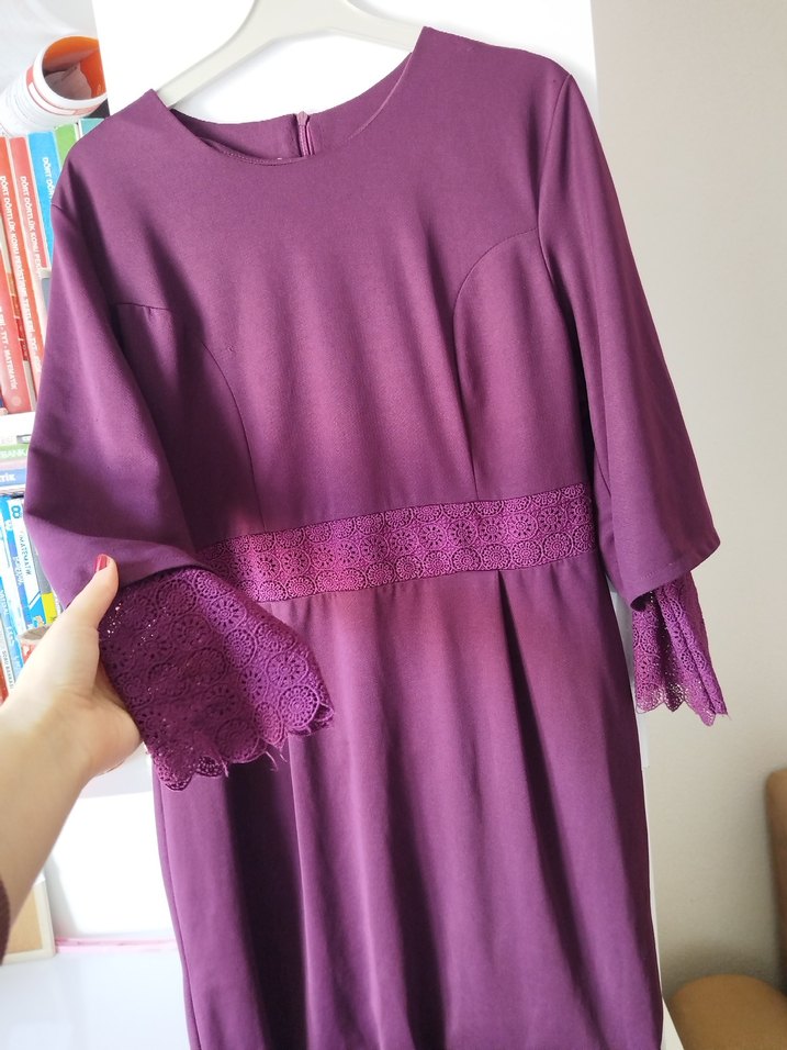Mor Dantek detaylı Kadın Elbise - Görsel 2