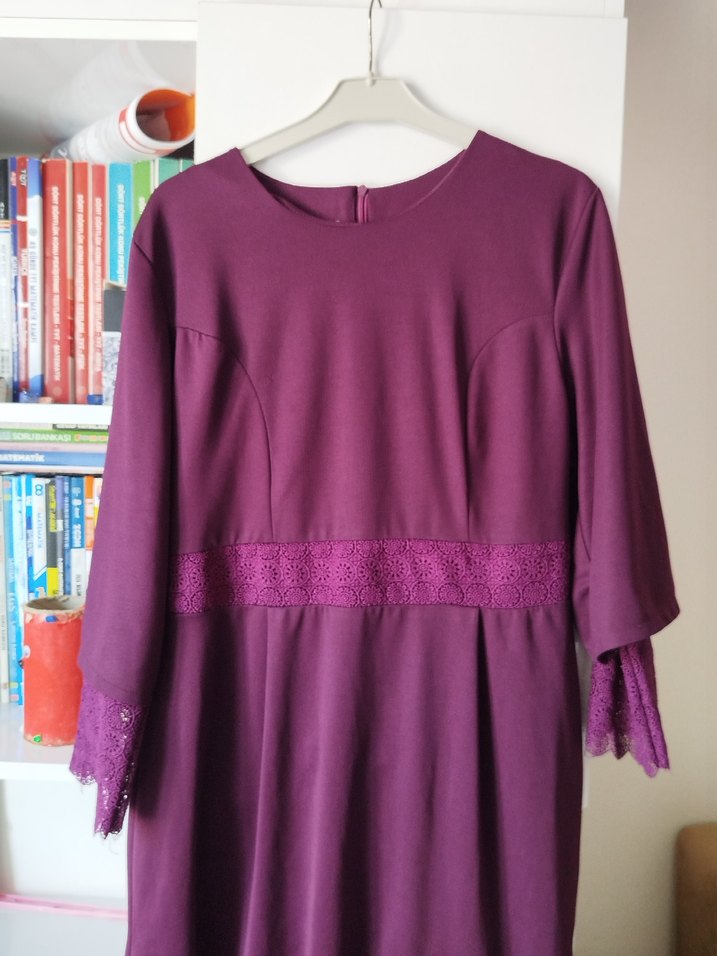 Mor Dantek detaylı Kadın Elbise - Görsel 3
