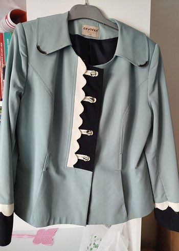 Düğmeli Mavi Midi Ceket - Görsel 5