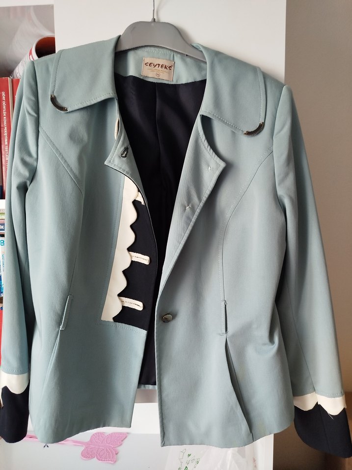 Düğmeli Mavi Midi Ceket - Görsel 2