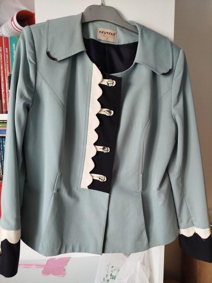 Düğmeli Mavi Midi Ceket - Görsel 5