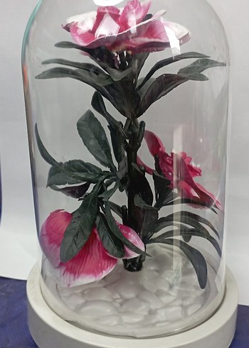 Pembe Yapay Çiçekli Cam Fanus - Görsel 2