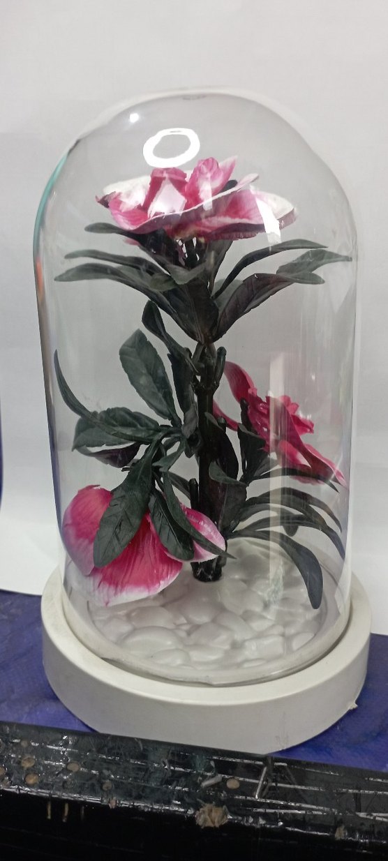 Pembe Yapay Çiçekli Cam Fanus - Görsel 2