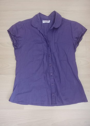 Mor Kısa Kollu Kız Çocuk Gömlek - Görsel 2