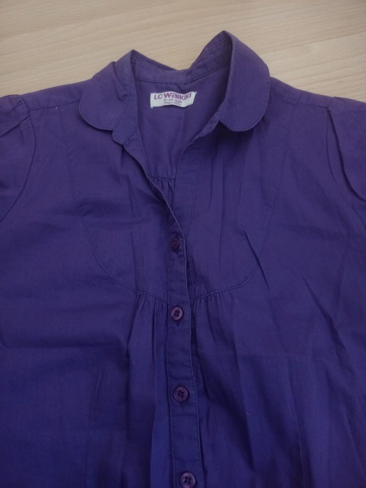 Mor Kısa Kollu Kız Çocuk Gömlek - Görsel 4