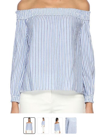 Rag & Bone Mavi Beyaz Cizgili Omzu Acik Bluz