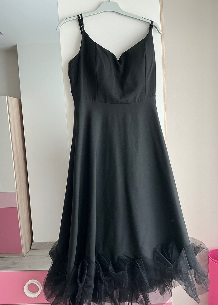 Siyah tül detaylı abiye elbise - Görsel 2