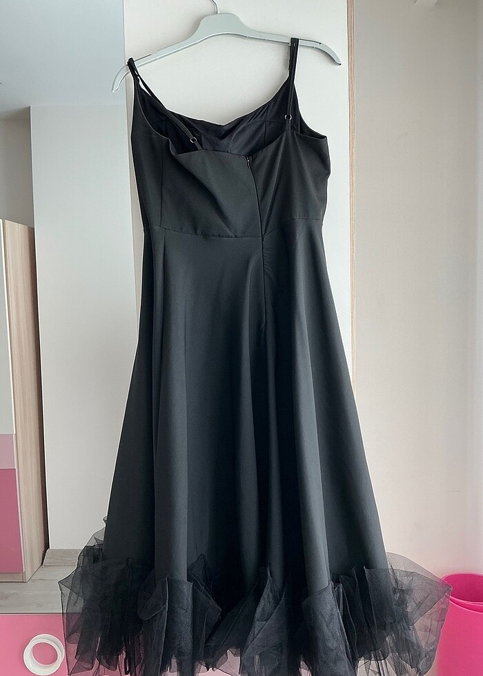 Siyah tül detaylı abiye elbise - Görsel 3