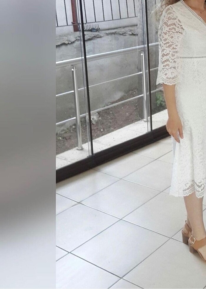 Beyaz dantel elbise - Görsel 2