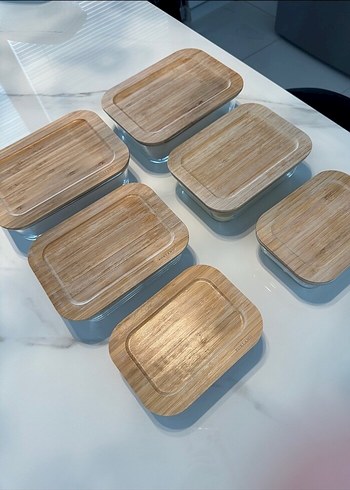 Bambu Kapaklı Bej Saklama Kapları Seti