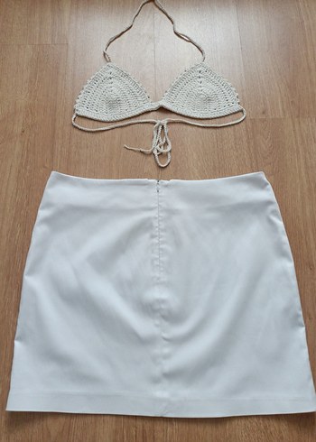 s Beden Beyaz Minimalist Kadın Bralet ve Etek