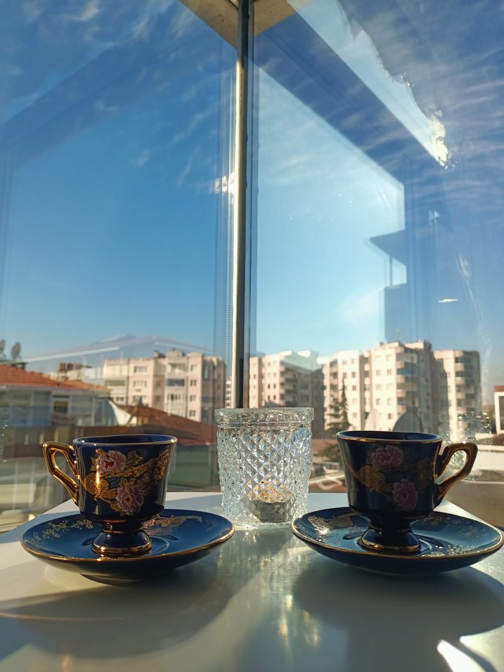 Antika Kobalt Mavi Çiçek Desenli Fincan Takımı - Görsel 2