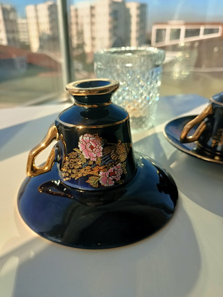 Antika Kobalt Mavi Çiçek Desenli Fincan Takımı - Görsel 4