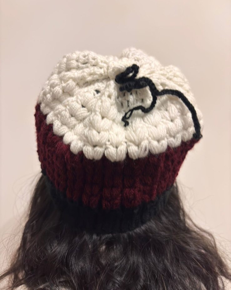 Bordo Siyah Beyaz Örgü Kadın Bere - Görsel 2