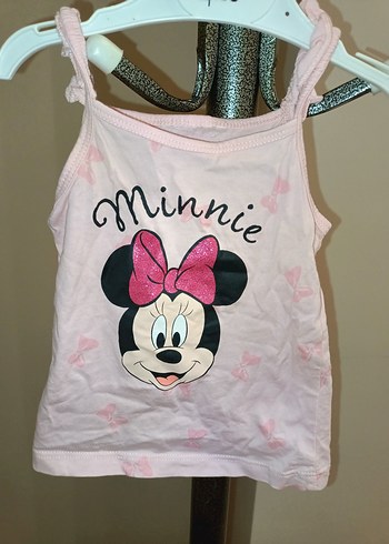 Kız Çocuk Minnie Baskılı Pembe Askısız Tişört - Görsel 4