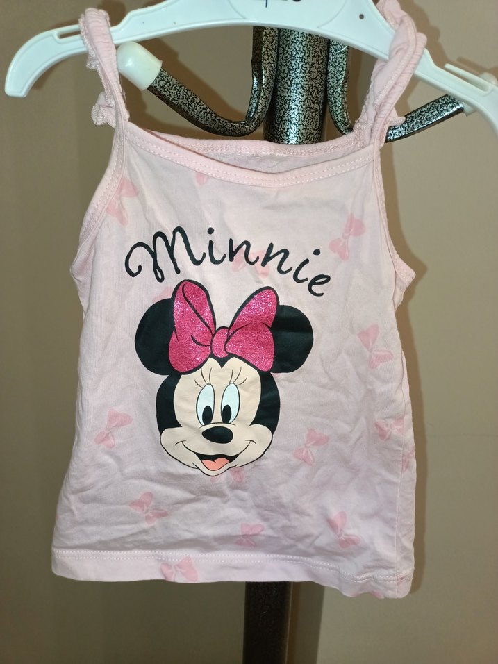 Kız Çocuk Minnie Baskılı Pembe Askısız Tişört - Görsel 4