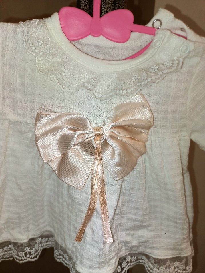 Uzun Kollu Beyaz Nakışlı Kız Elbisesi 2 alt 1 üst - Görsel 2