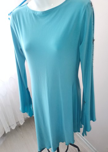 Turkuaz Uzun Kollu Salaş Tunik - Görsel 6