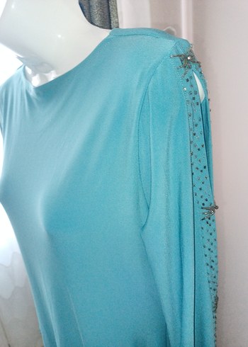 Turkuaz Uzun Kollu Salaş Tunik - Görsel 7