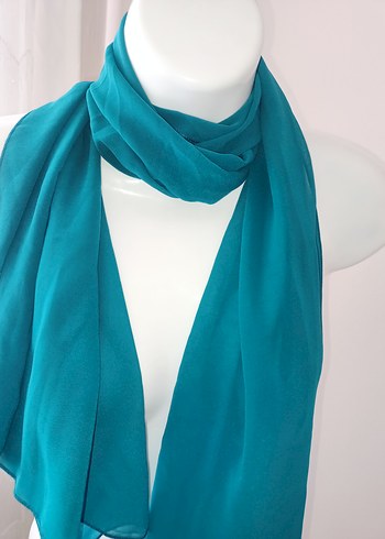 Turkuaz Kadın Dökümlü Saten Şal - Görsel 5