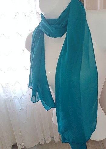 Turkuaz Kadın Dökümlü Saten Şal - Görsel 3