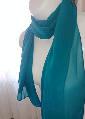 Turkuaz Kadın Dökümlü Saten Şal - Görsel 2