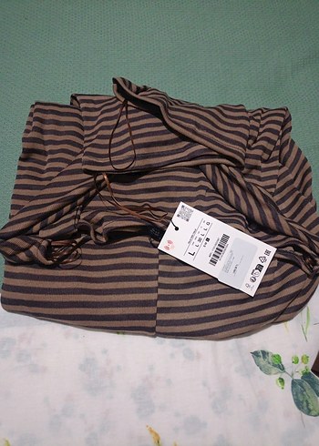 Çizgili Bej Kadın Triko Elbise - Görsel 6