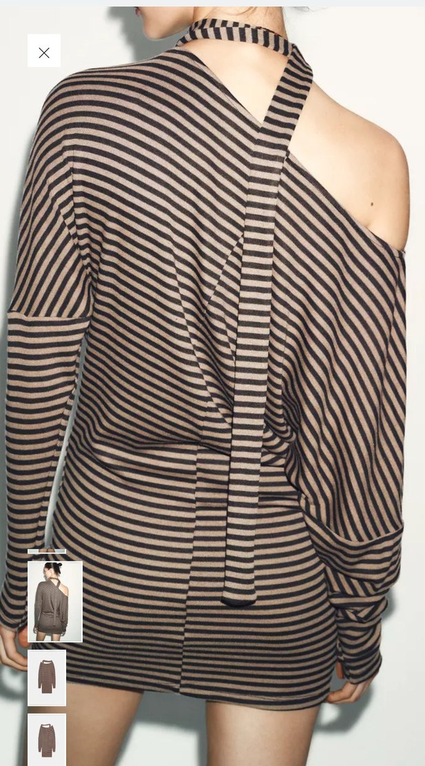 Çizgili Bej Kadın Triko Elbise - Görsel 3